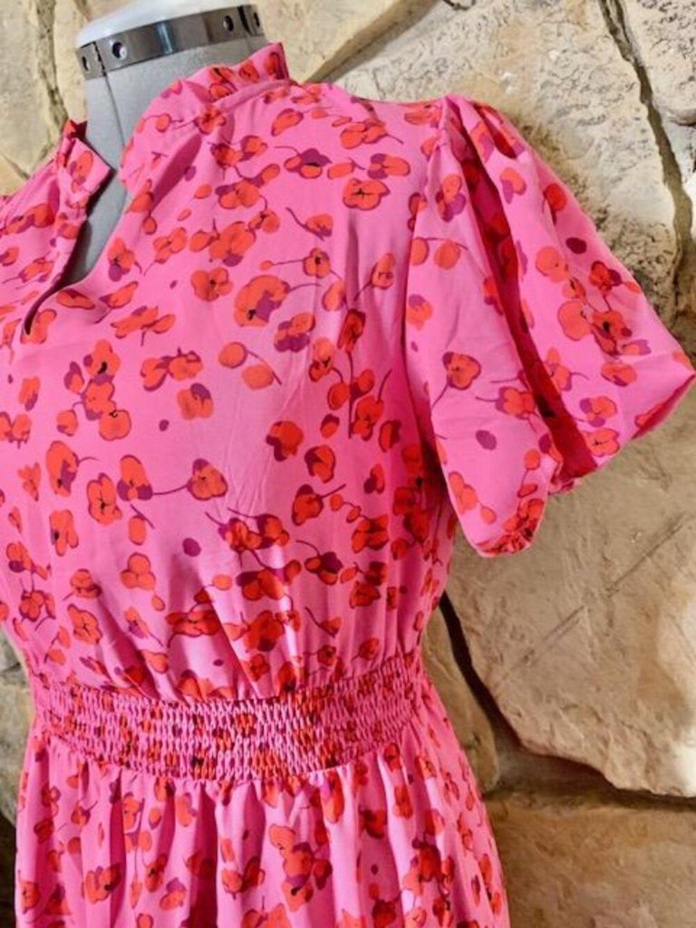 PRETTYGARDEN Fuchsia Floral Smocked Maxi Dress M/L NWT Cottagecore Boho - Picture 3 of 10
